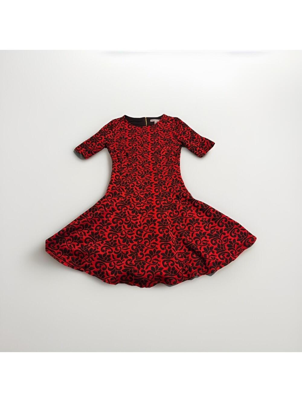 Danny & Nicole Womens Red Black Floral Fit & Flare Dress Size 8 Career
